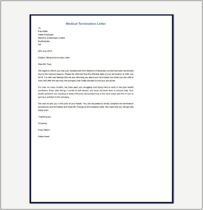 Final Pay Letter To Employee Template