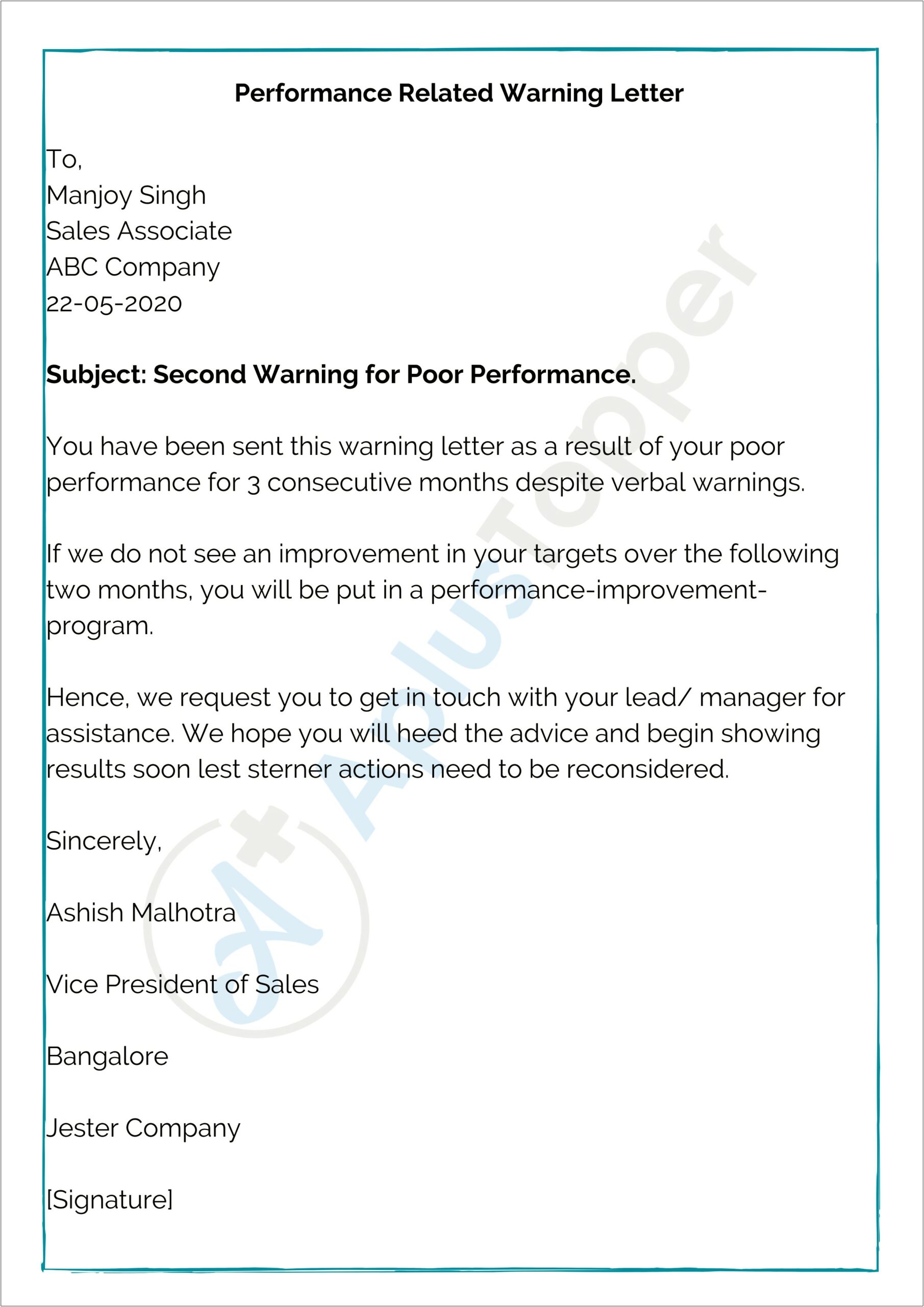 Final Warning Letter To Employee Template