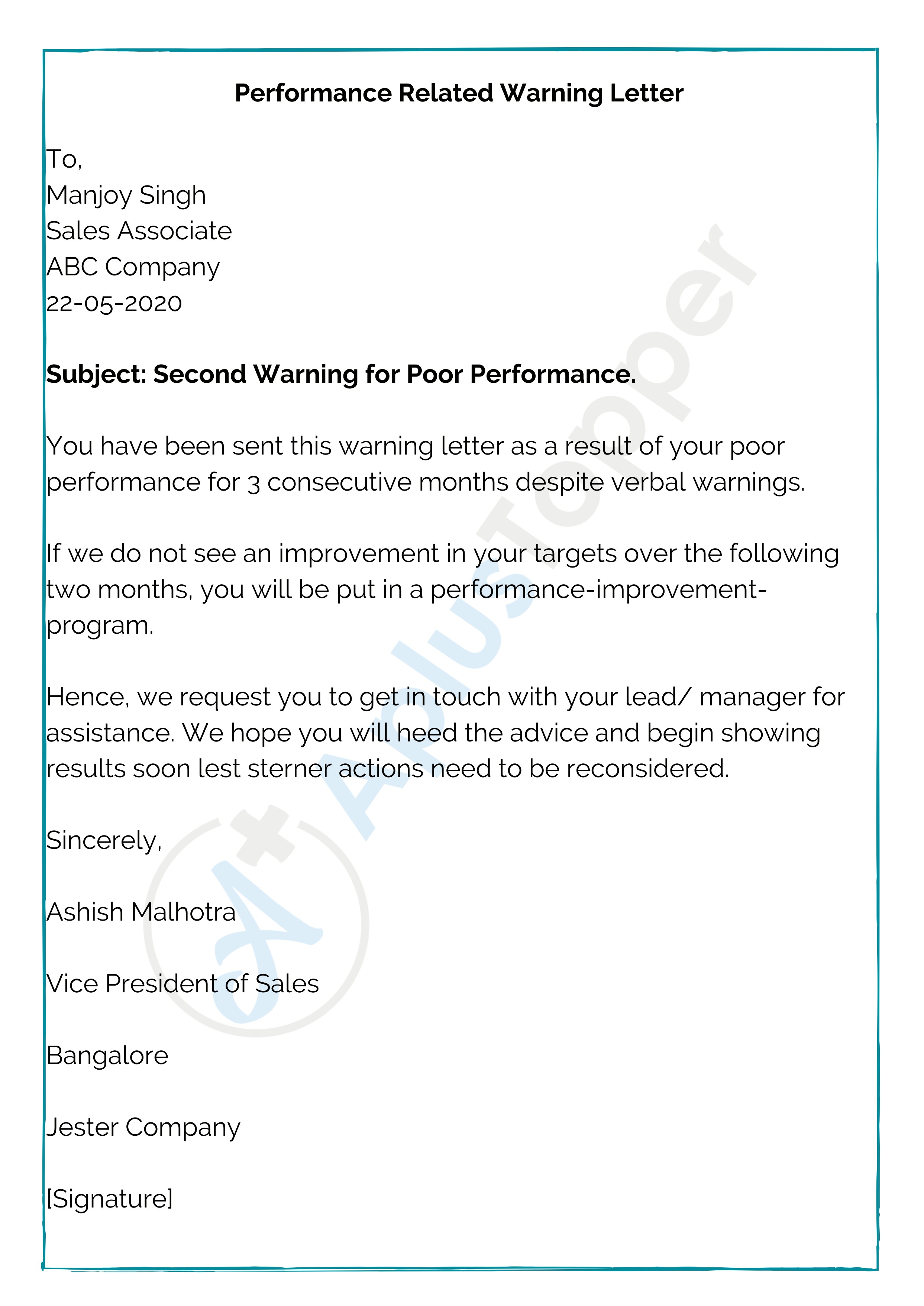 Final Warning Letter To Employee Template