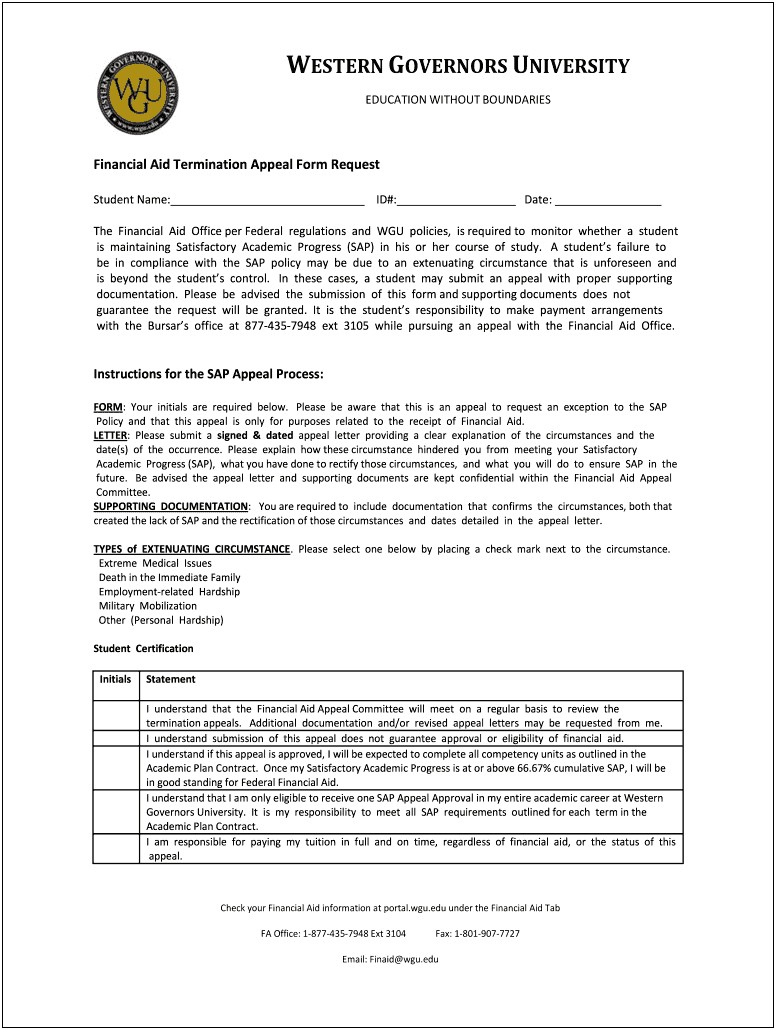 Financial Aid Appeal Letter Example Template