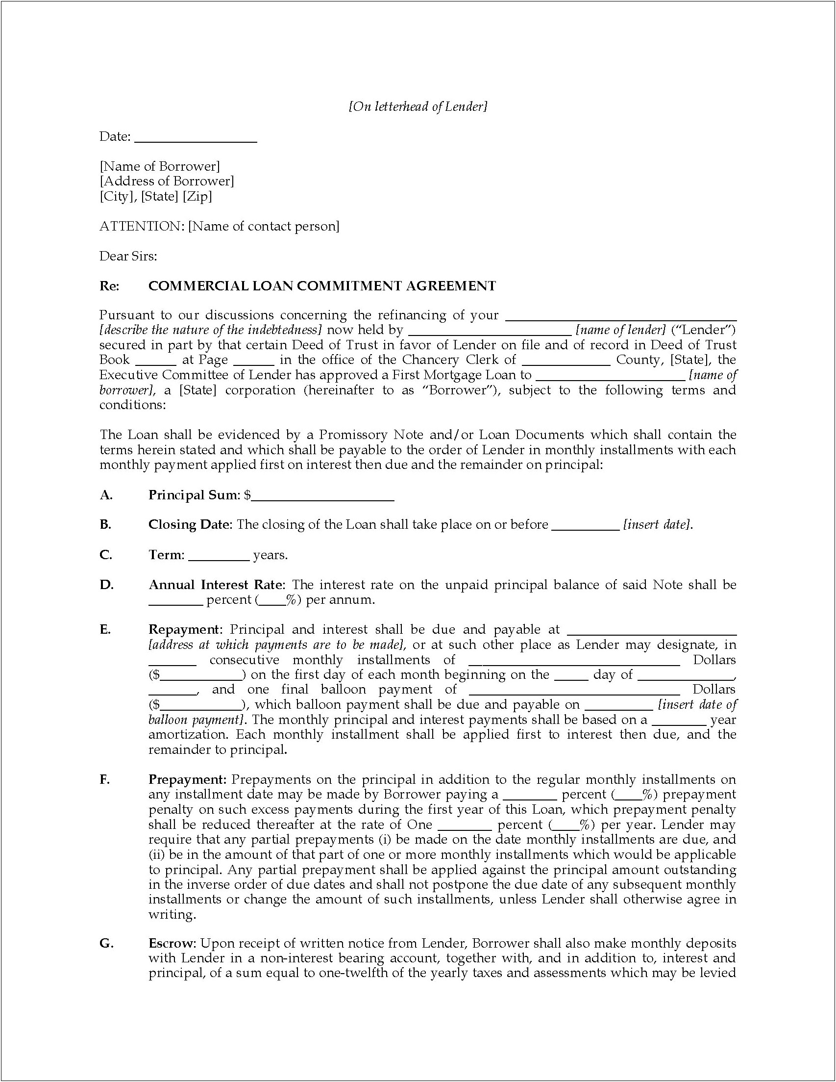 Financial Commitment Letter Of Intent Template
