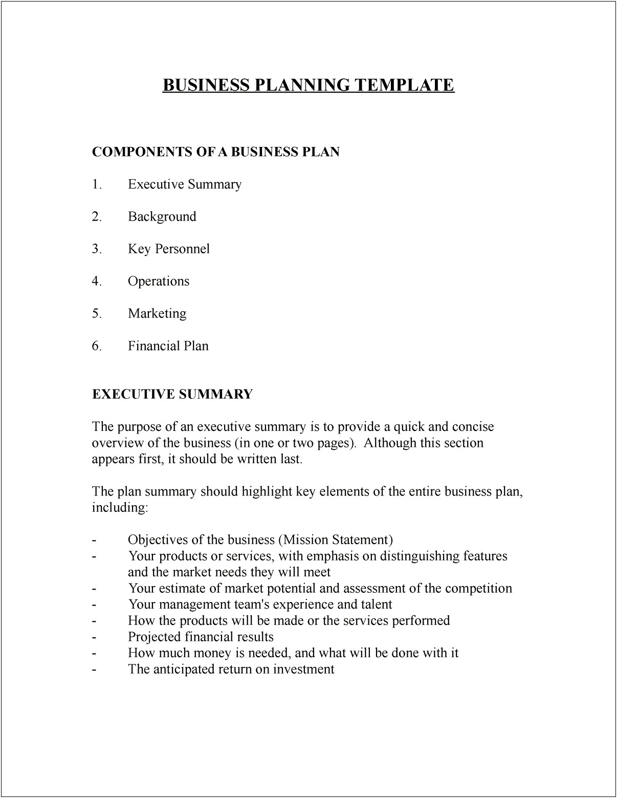 Financial Plan Of A Business Plan Template