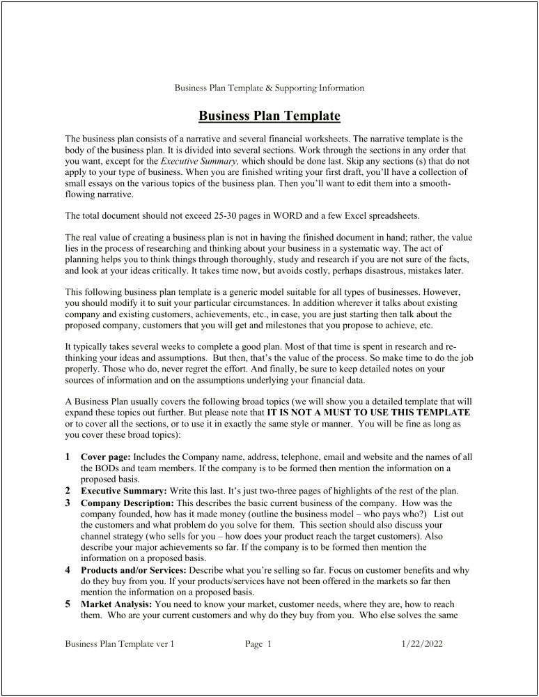 Financial Section Of A Business Plan Template