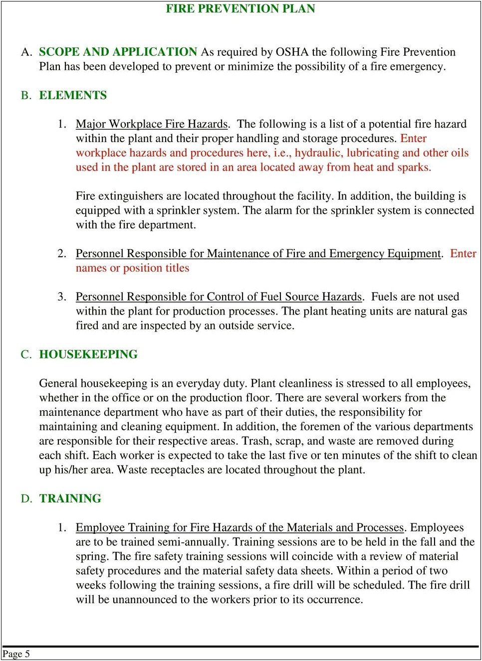 Fire Safety Plan Template London Ontario