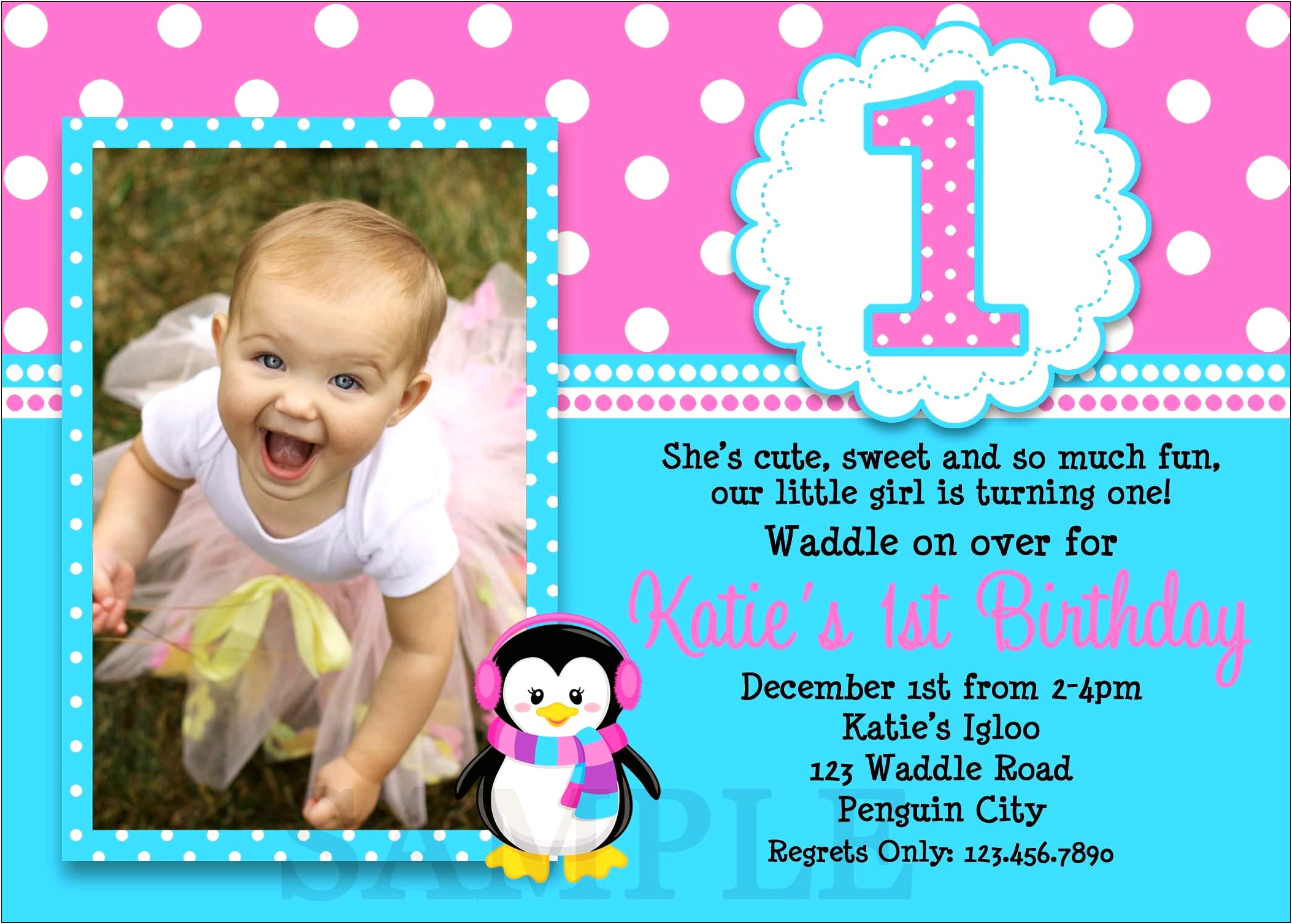 First Birthday Card Template For Baby Girl