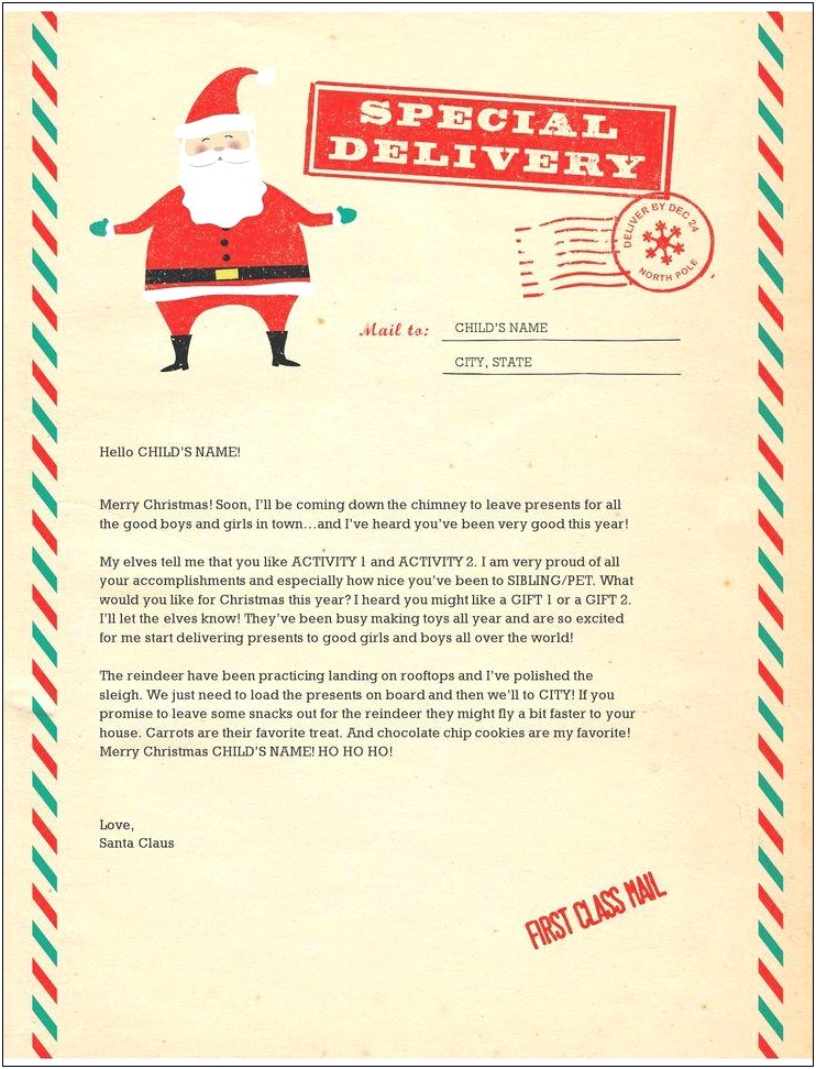 First Christmas Letter From Santa Template