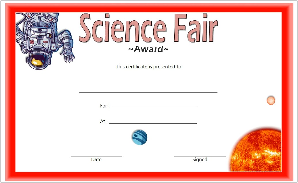 First Placescience Fair Certificate Templates For Word