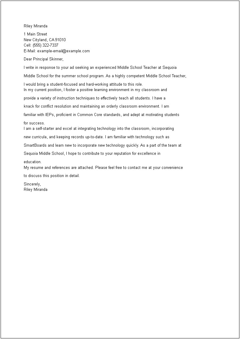 First Time Teacher Cover Letter Template