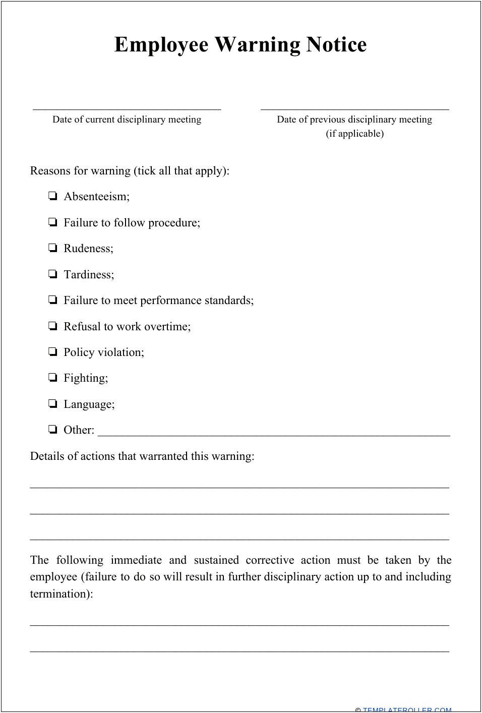 First Warning Letter Template For Misconduct