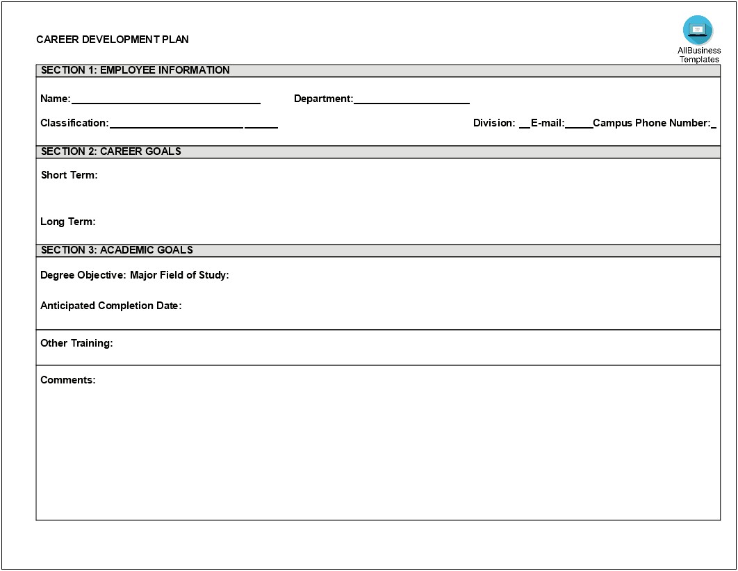 Five Year Career Development Plan Template