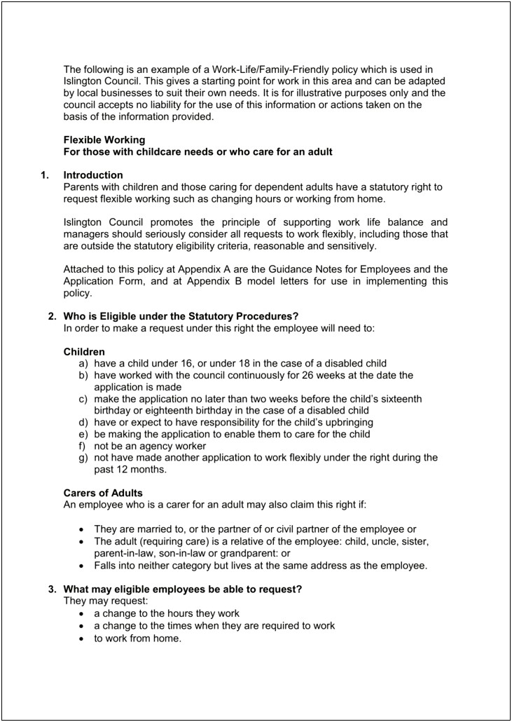 Flexible Working Request Response Letter Template