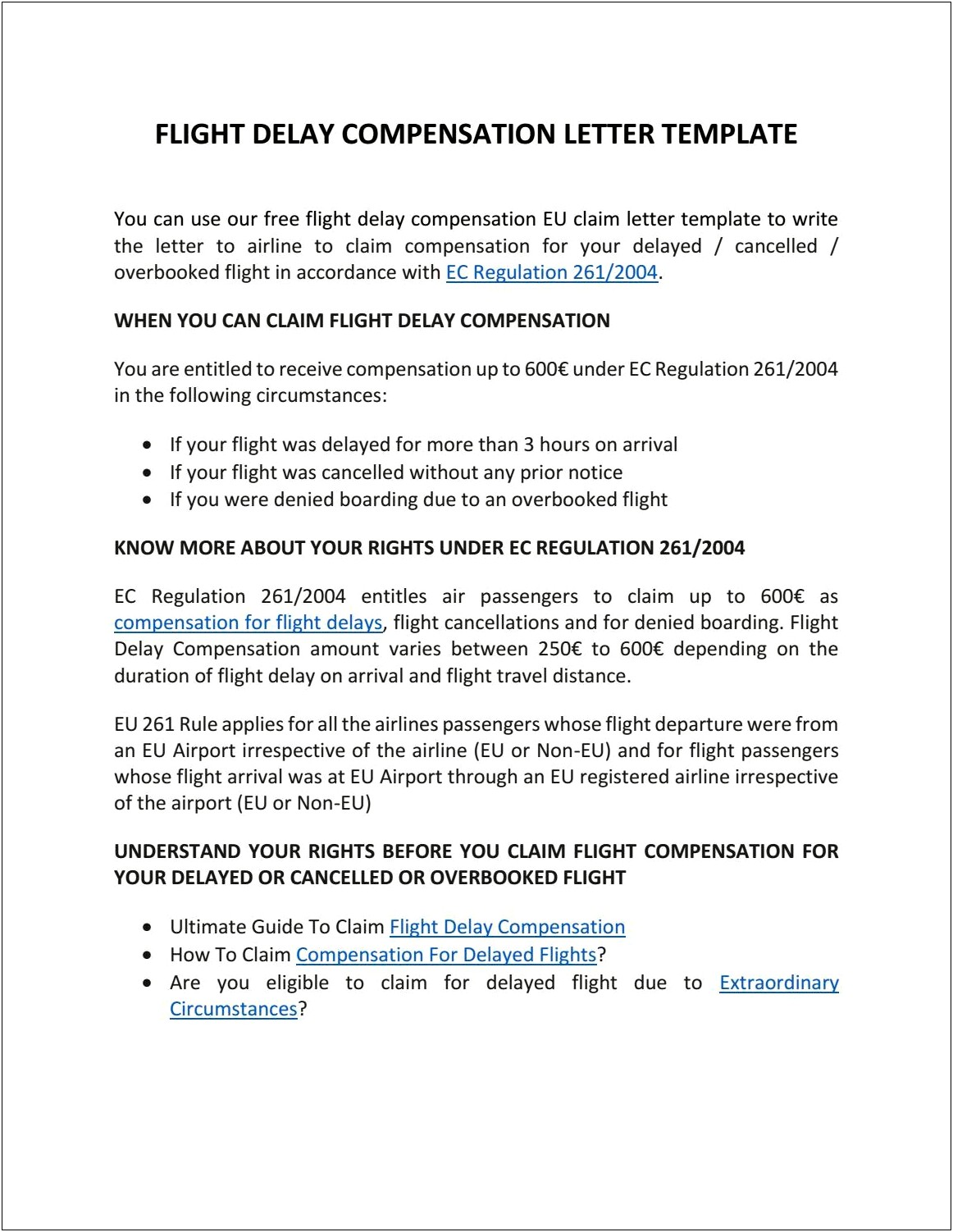 Flight Delay Compensation Claim Letter Template