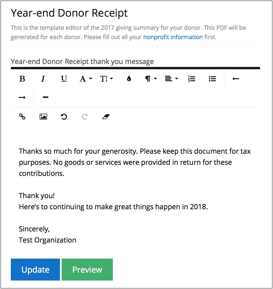 Florida Non Profit Donation Receipt Letter Template