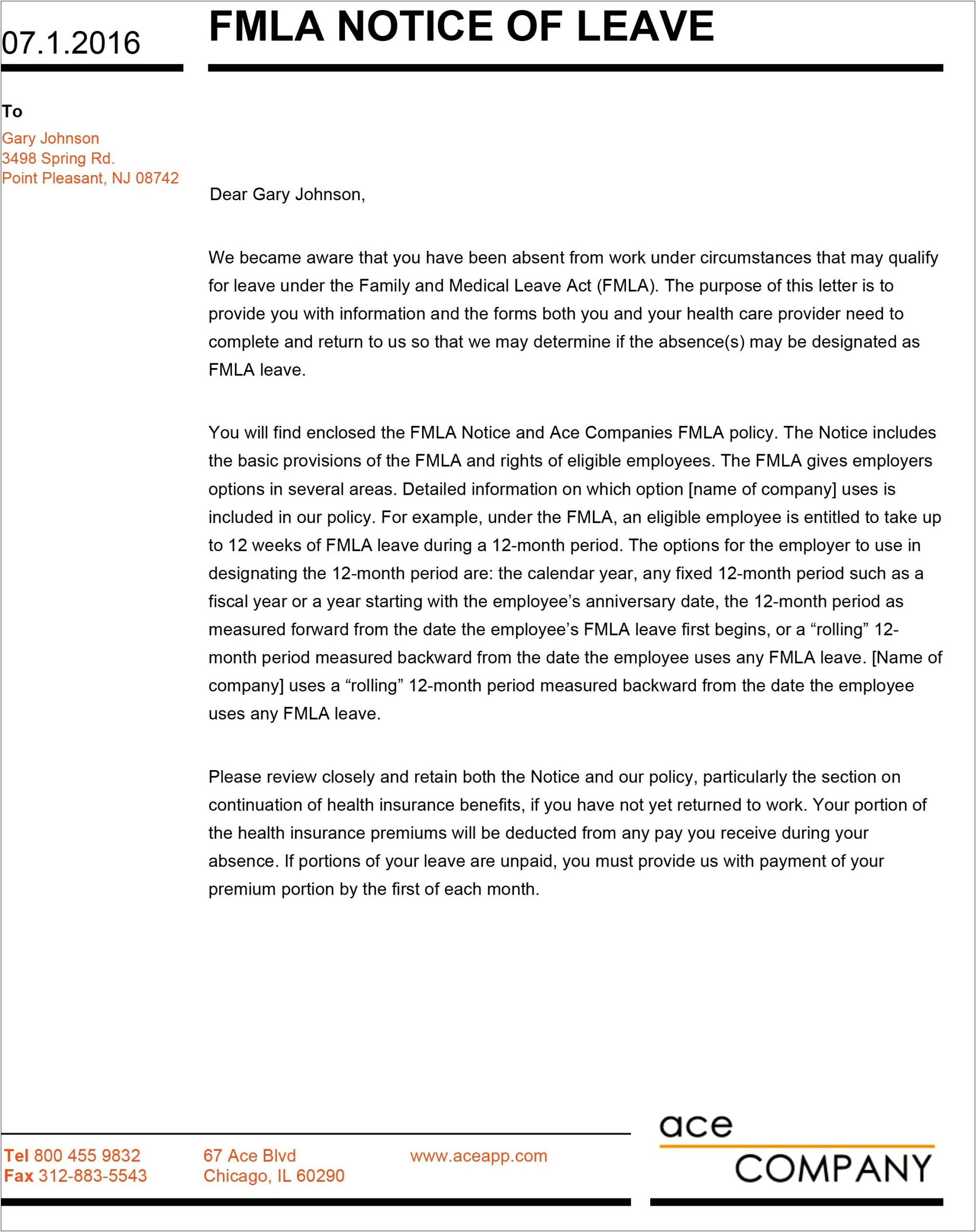 Fmla Return To Work Letter Template