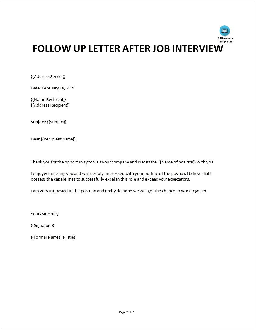 Follow Up Letter After Business Meeting Template