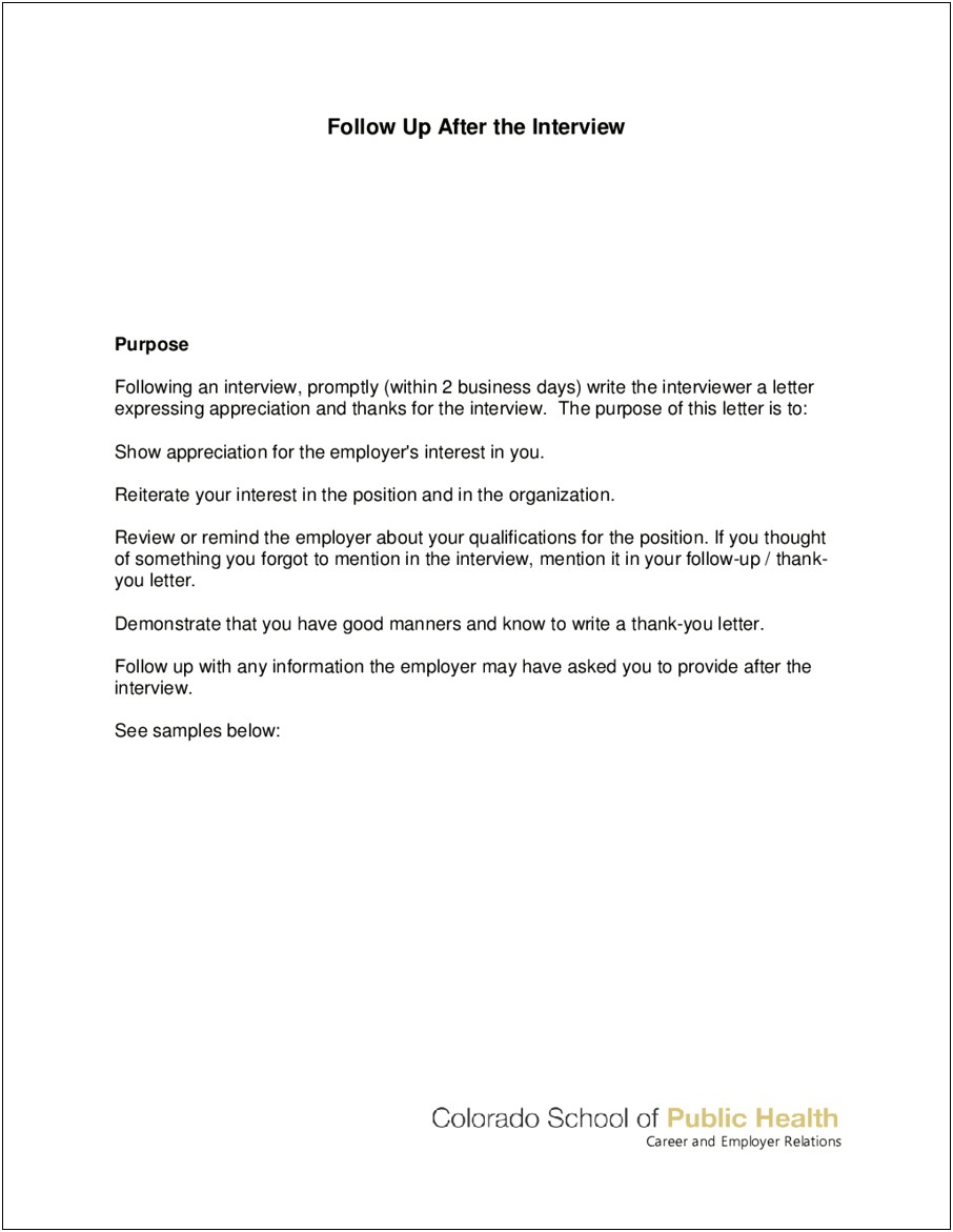 Follow Up Letter For Job Application Template