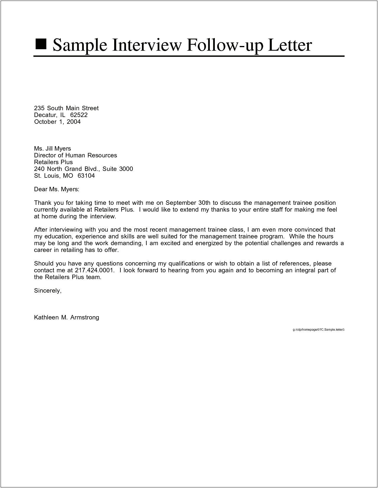 Follow Up Letter Template For Business