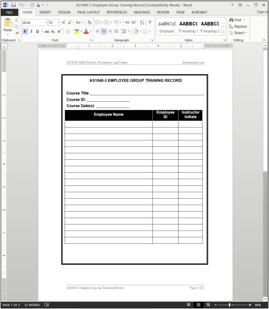 Food Control Plan Staff Training Template