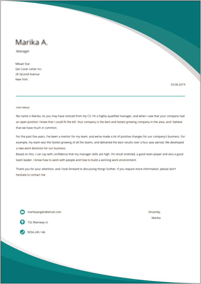 Food Service Manager Cover Letter Template