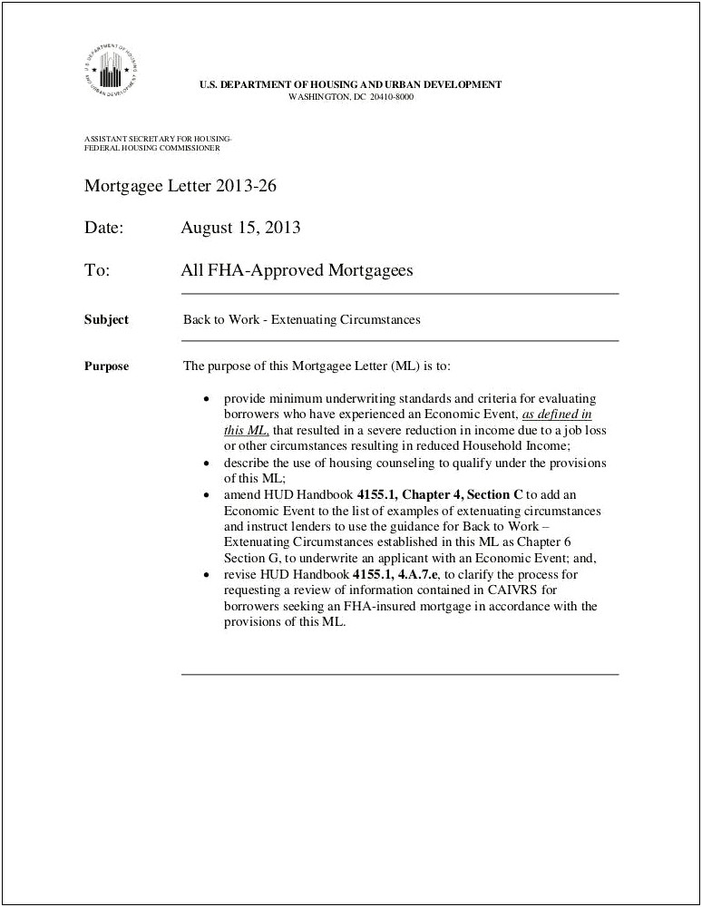 Foreclosure Explanation Letter Fha Mortgage Template