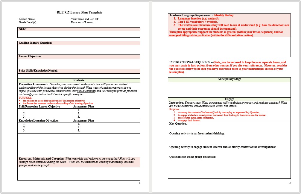 Foreign Language Lesson Plan Template Pdf