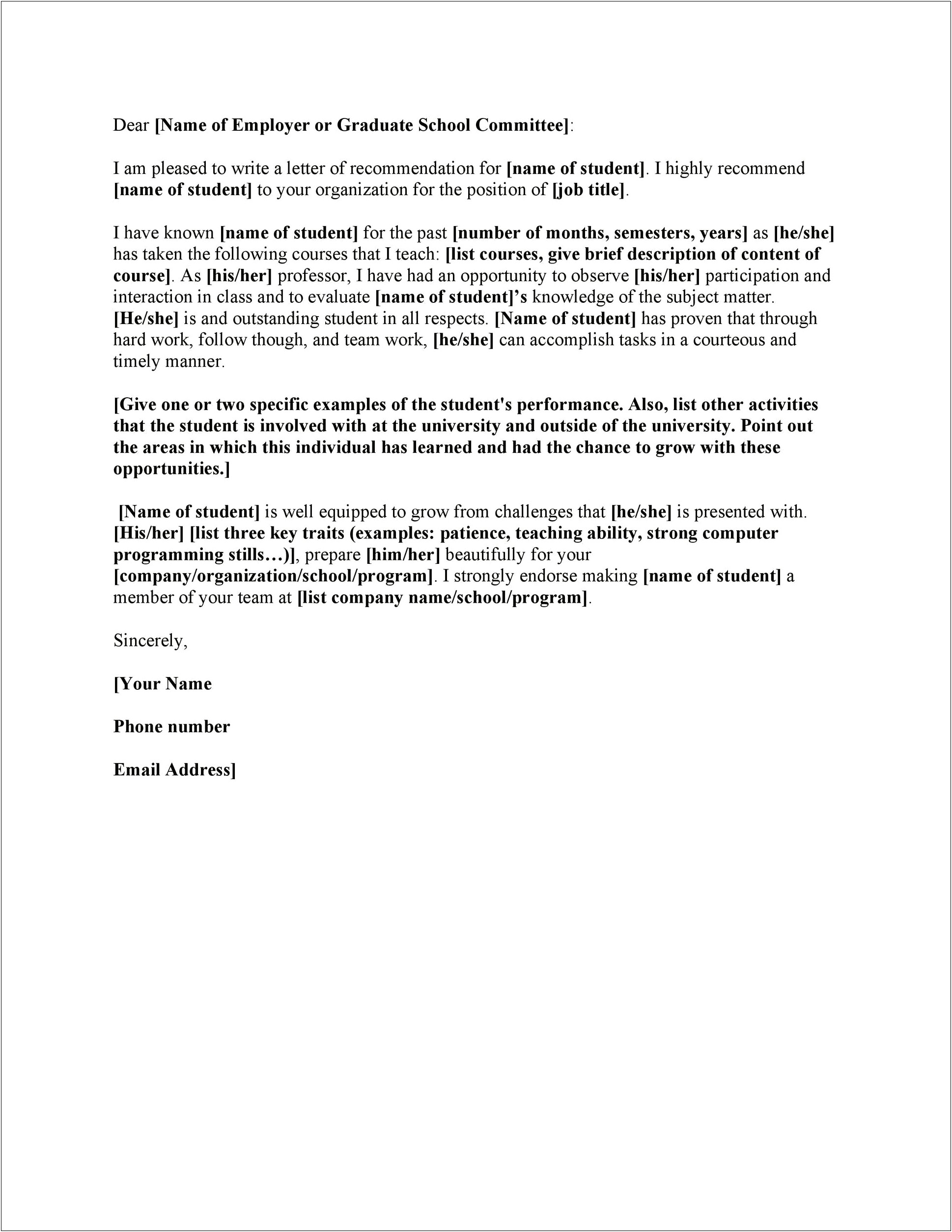 Form Letter Of Recommendation For Employment Template