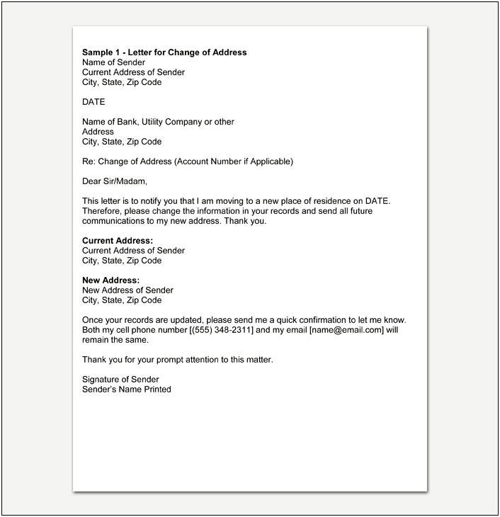 Formal Change Of Address Letter Template