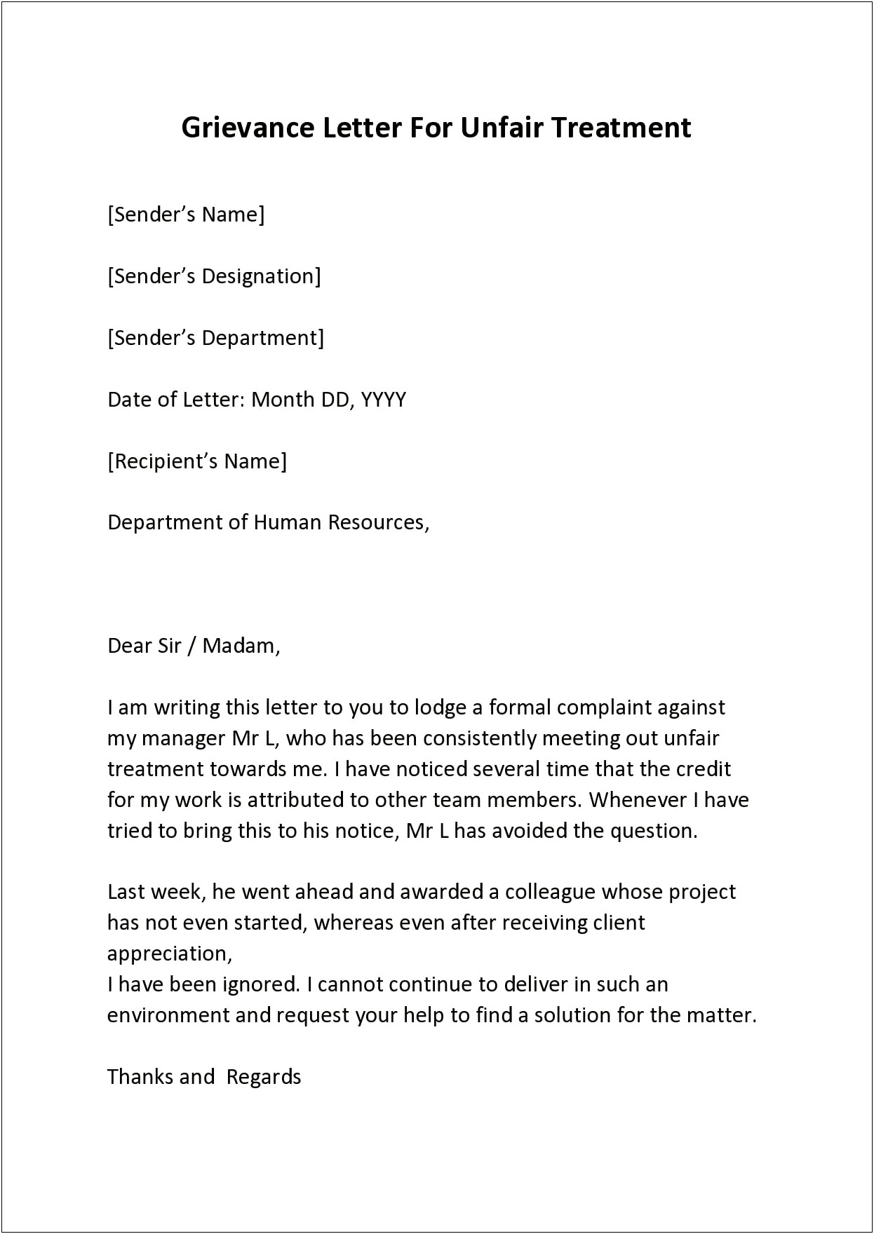 Formal Complaint Letter Sample Against A Person Template