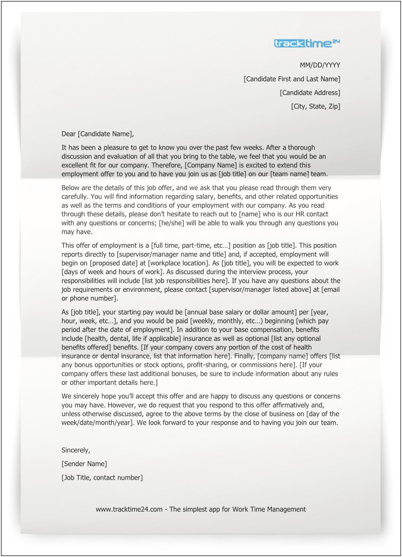 Formal Job Offer Letter Template Uk