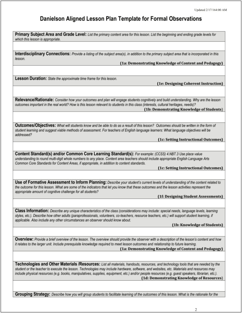 Formal Lesson Plan Template Common Core