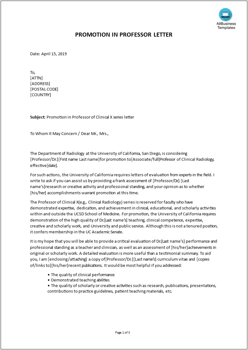 Formal Letter To Professor Template About His Research