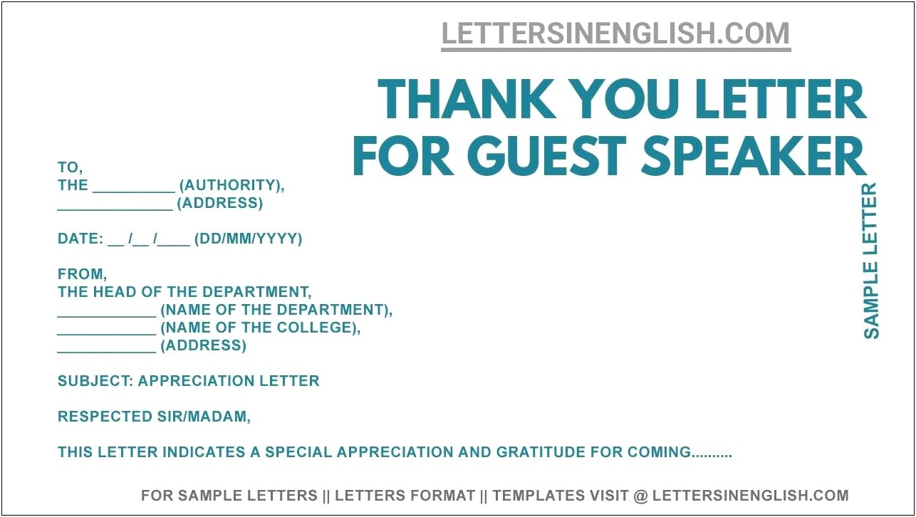 Formal Thank You Letter Template Guest Speaker