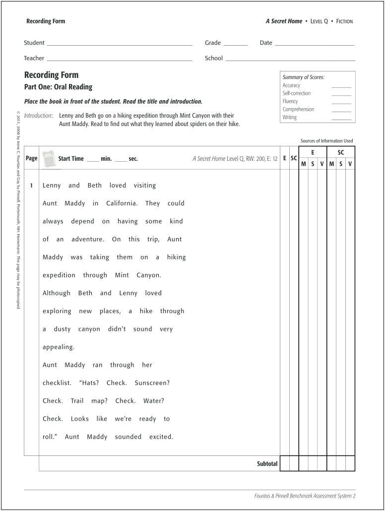 Fountass And Pinellguided Reading Lesson Plan Template Pdf