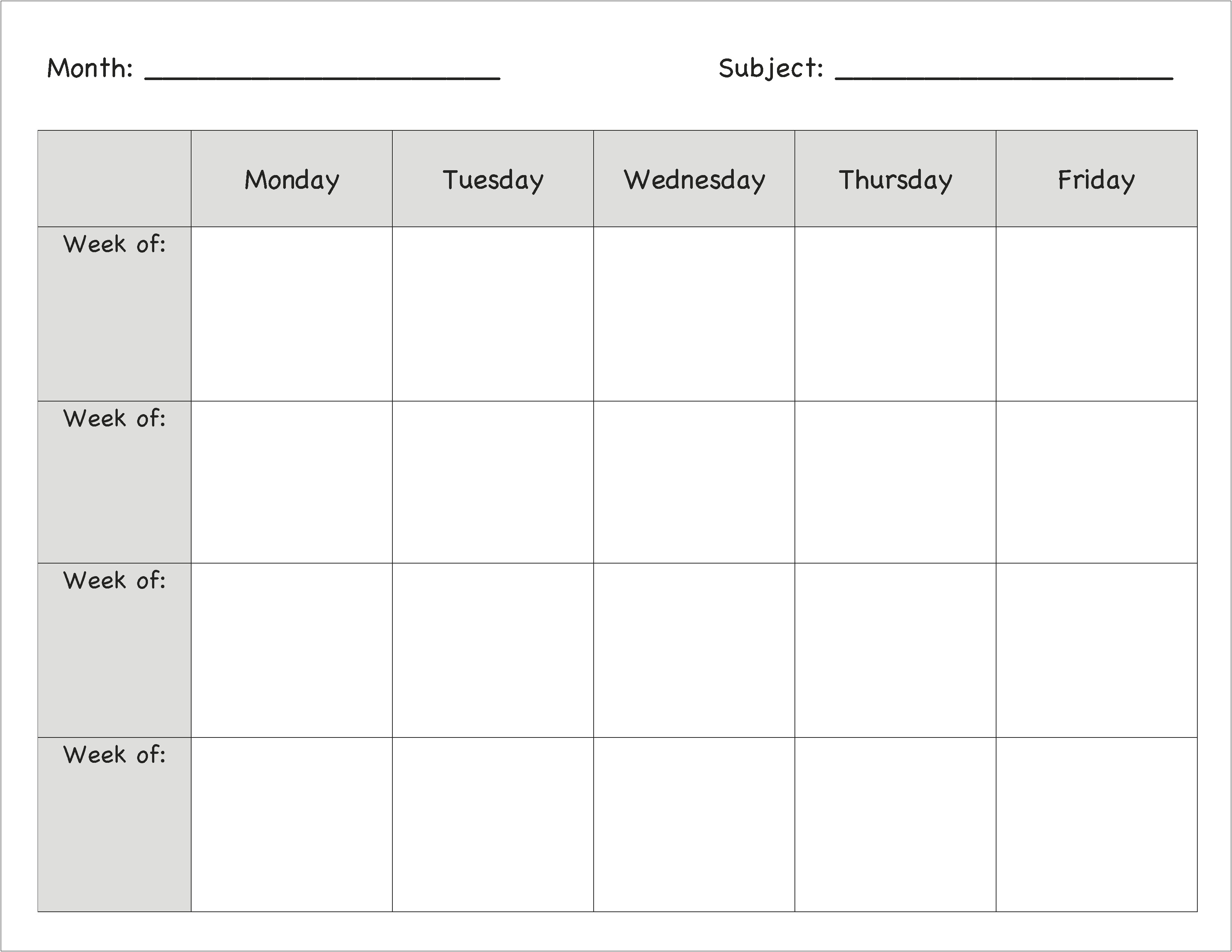 Free Printable Lesson Plan Template Weekly