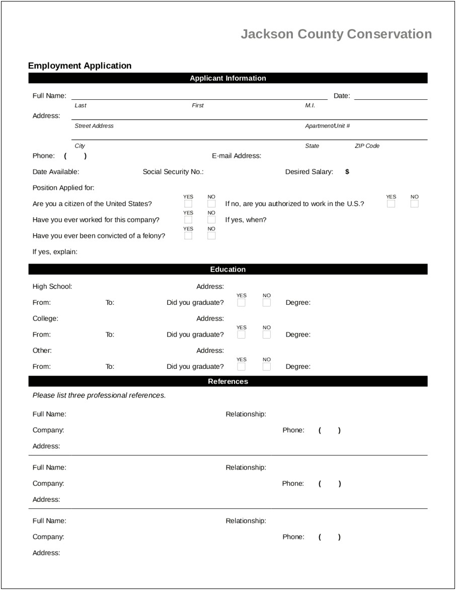 Free Printable Word Employment Application Templates