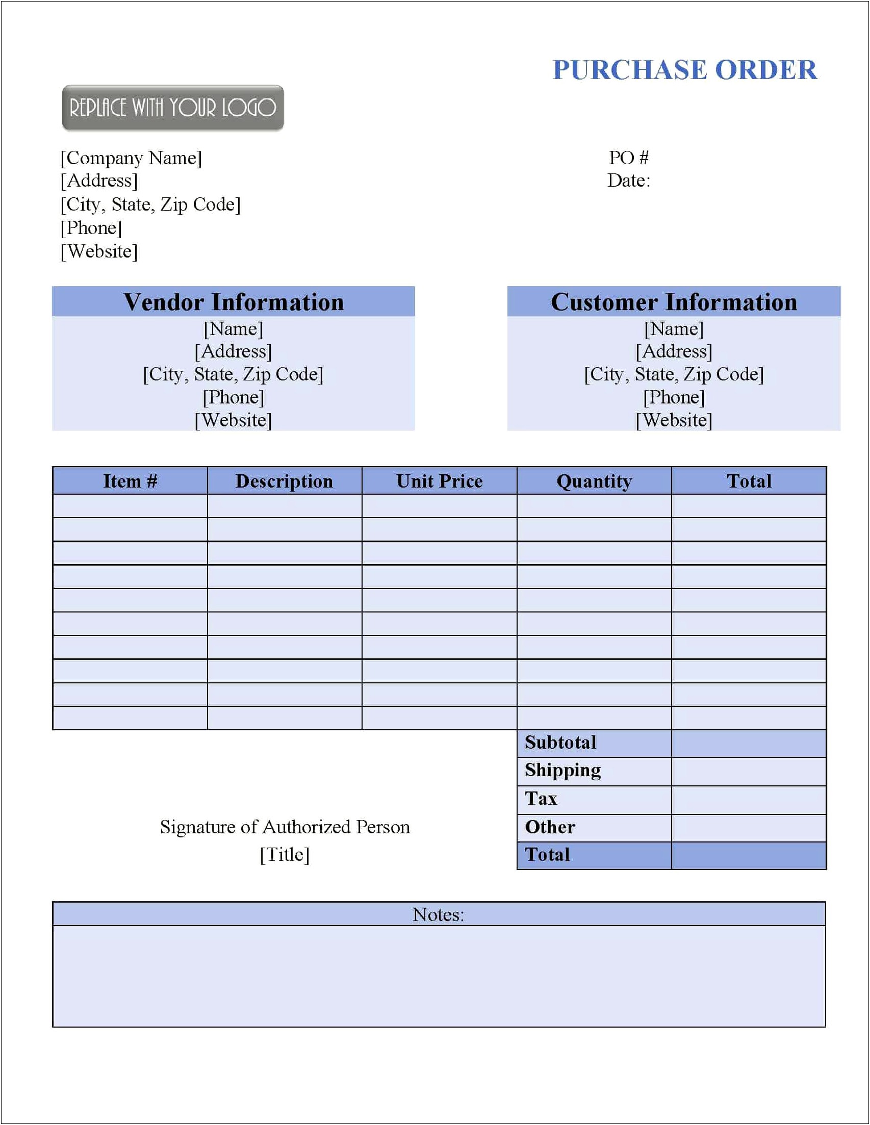 Free Purchase Order Template Word Excell