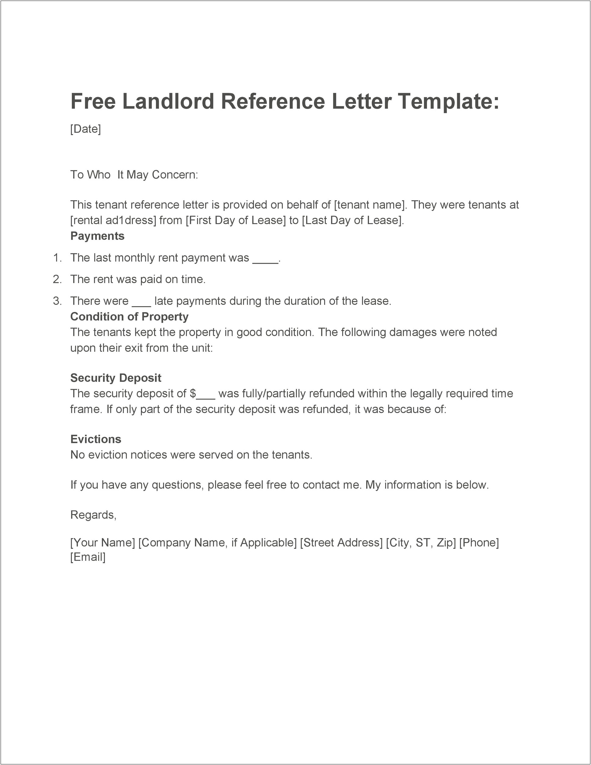 Free Reference Letter Template For Tenant