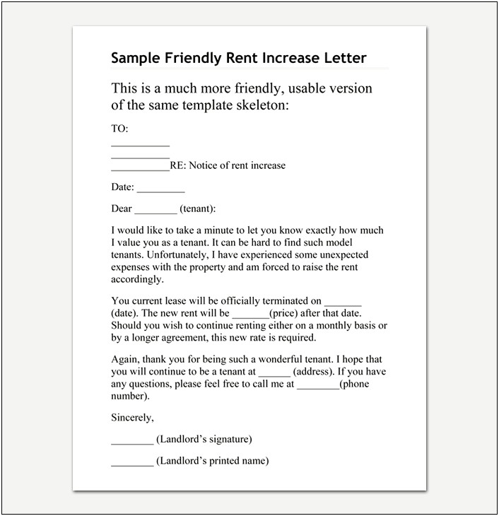 Free Rent Increase Letter Template Uk