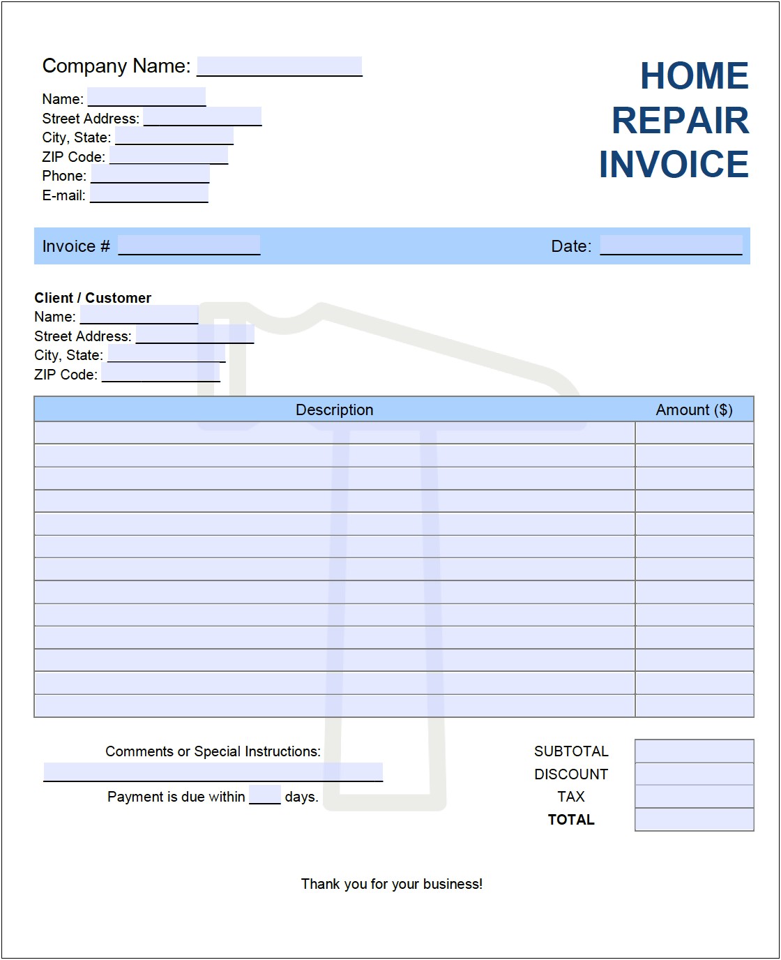 Free Repair Receipt Template Word Docx