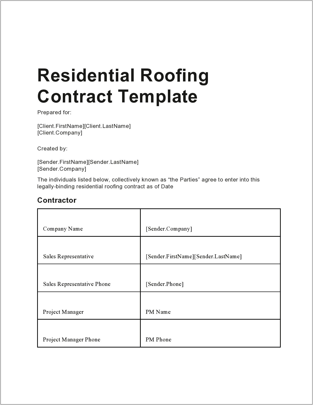 Free Residential Roofing Contract Template Word