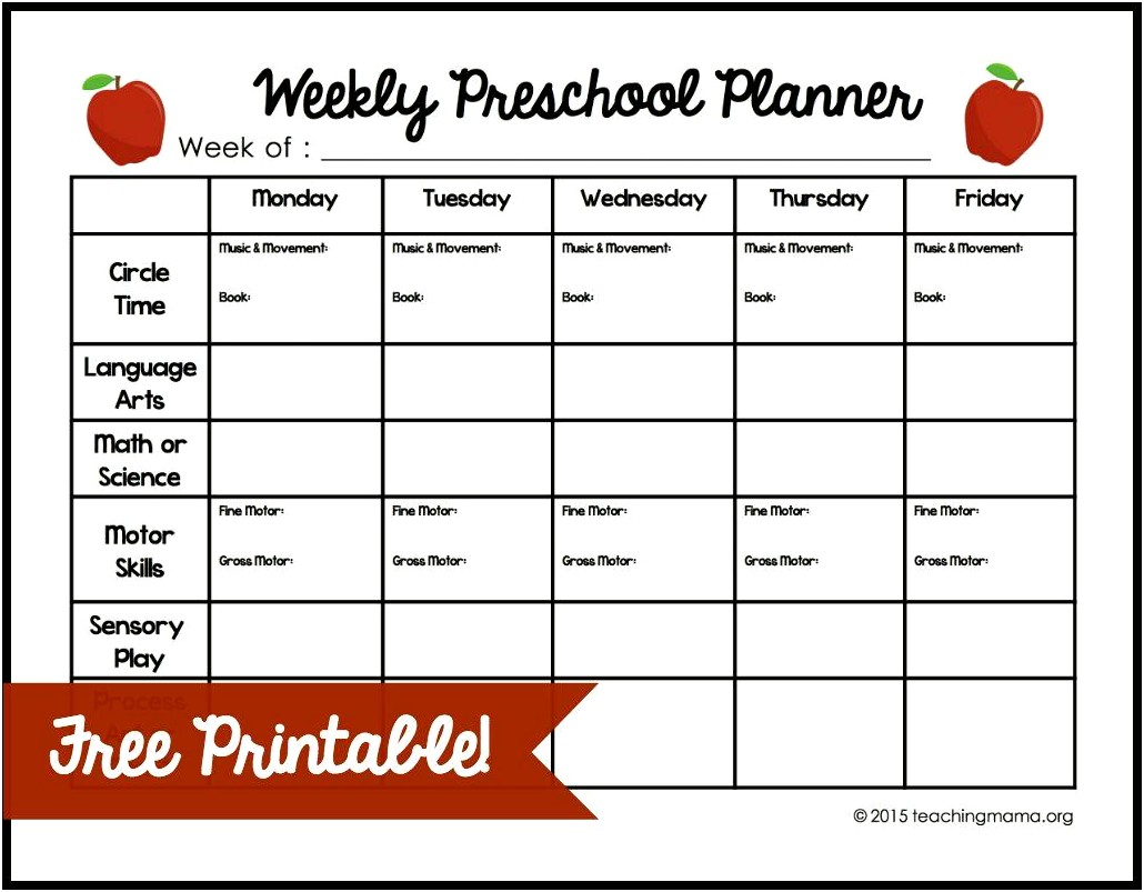 Free Sample Preschool Lesson Plan Templates