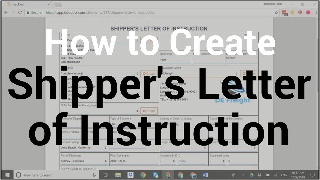 Free Shipper Letter Of Instruction Template