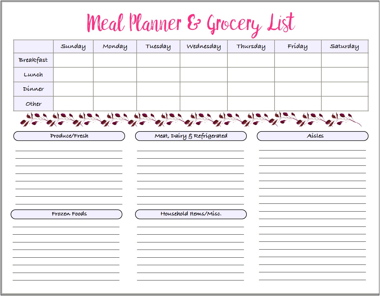 Free Shopping List Meal Plan Template