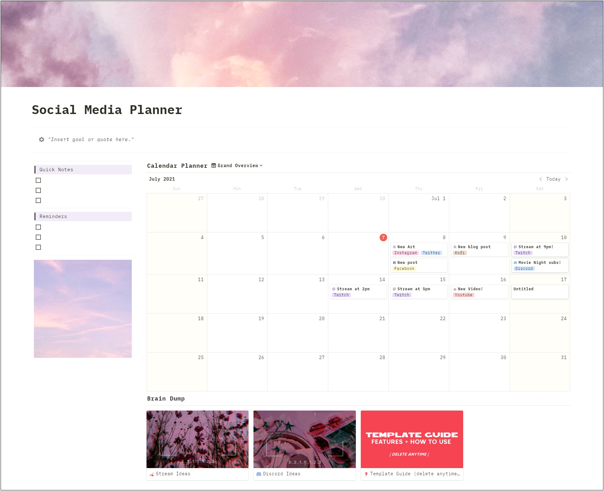 Free Social Media Planning Calendar Template