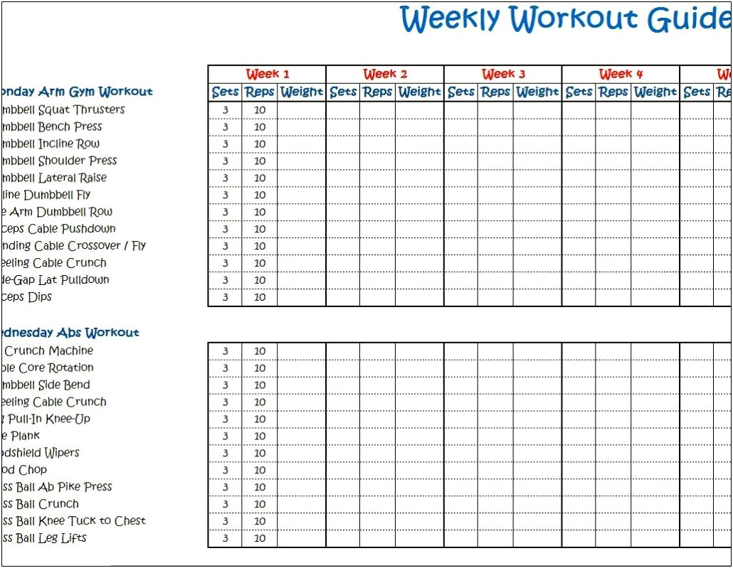 Free Template For Weekly Workout Plan