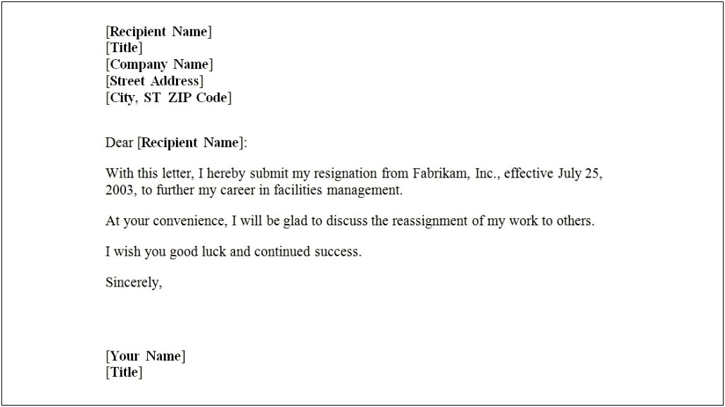 Free Templates Of Resignation Letter Sample