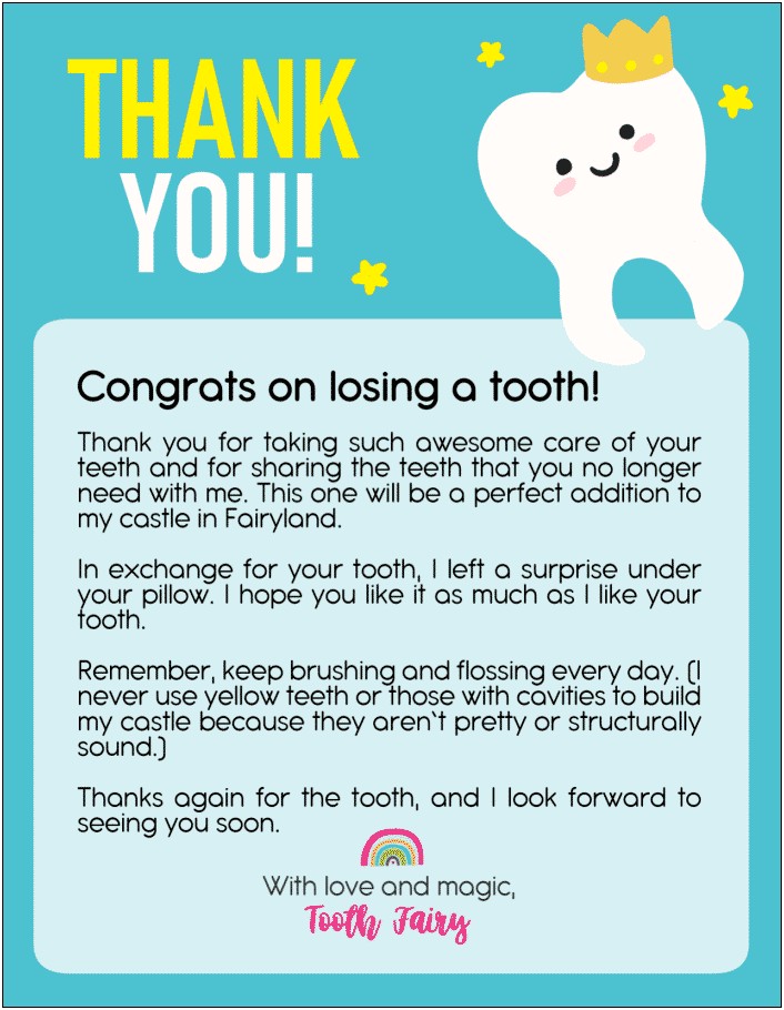 Free Tooth Fairy Letter Template Boy