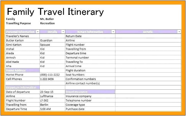 Free Travel Itinerary Template Word 2010
