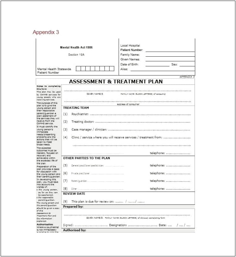 Free Treatment Plan Template For Counseling