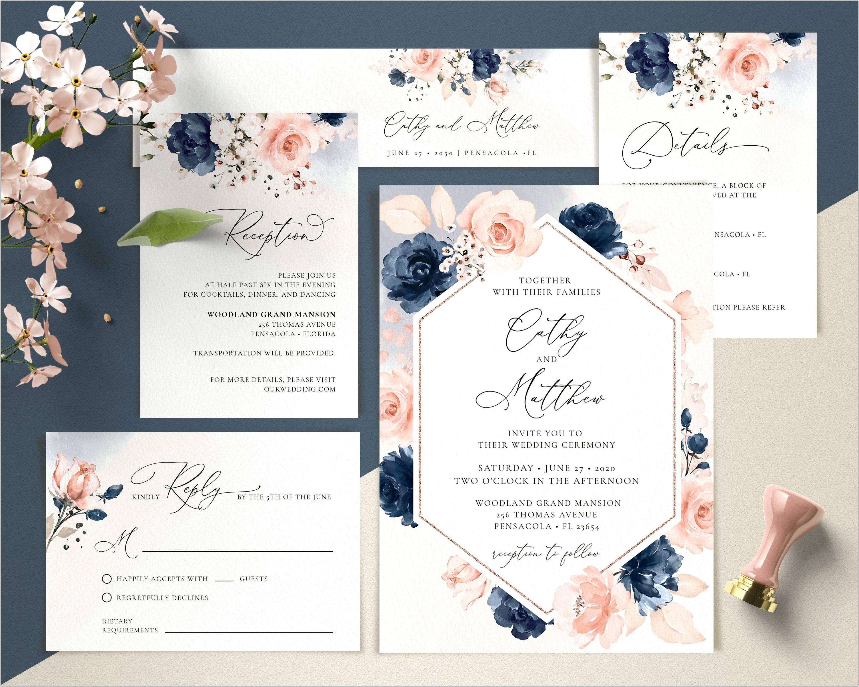 Free Wedding Invitations Online Pink Navy Gray